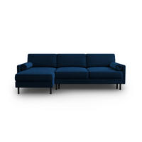 AUSKLAPPBARES-ECKSOFA links mit Container Scott aus Samt königsblau 5 Sitzplätze - Blau, Textil (142/212cm) - Micadoni