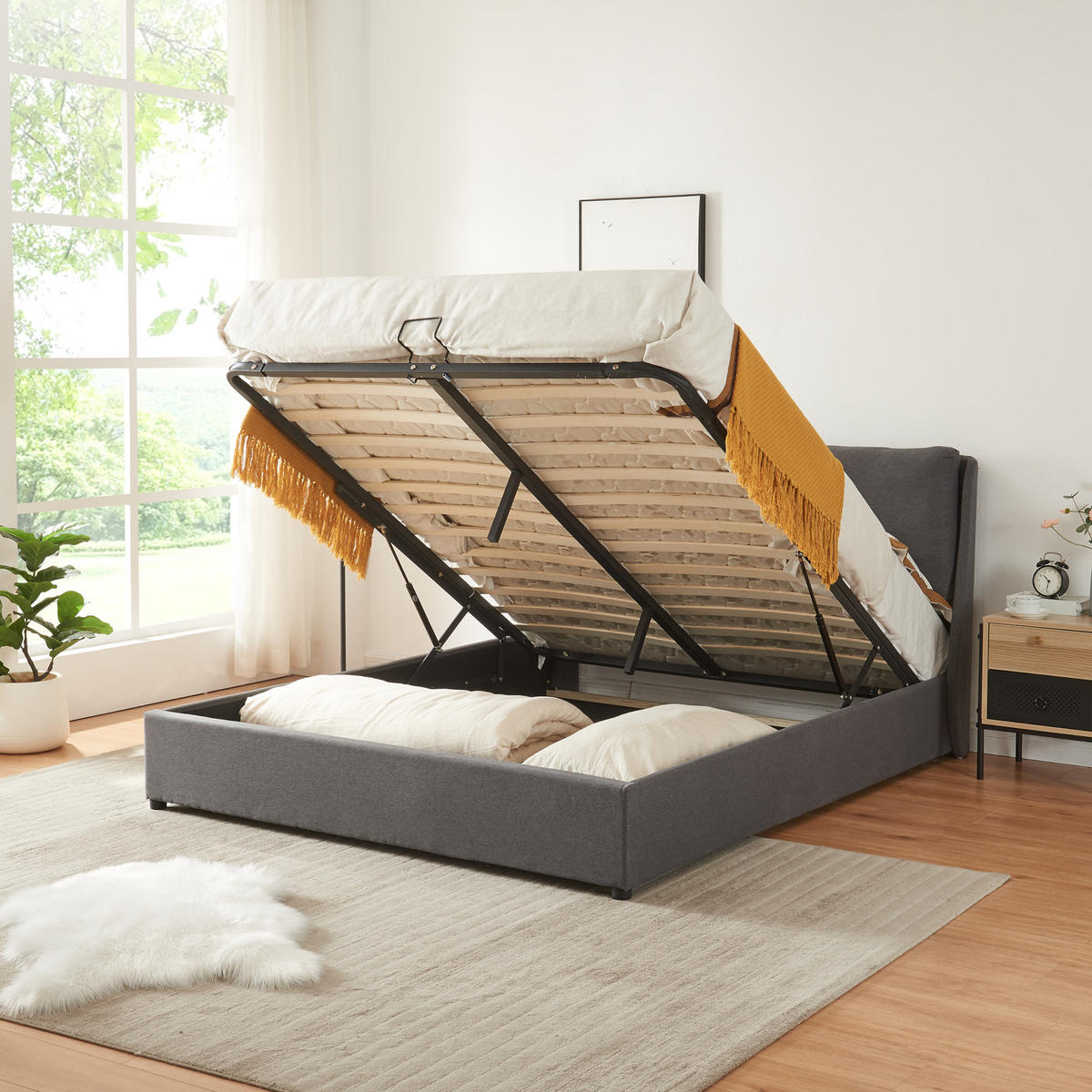 POLSTERBETT Lunner - Dunkelgrau, Holzwerkstoff/Kunststoff (160/200cm) - [en.casa]