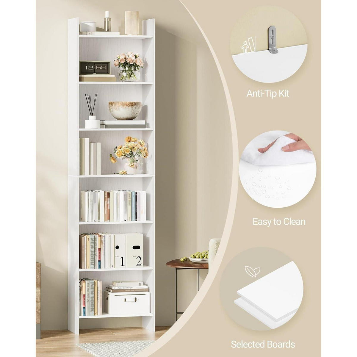 BÜCHERREGAL Standregal 7 Fächer Weiß 24 x 48 x 197,4 cm - Weiß, Holzwerkstoff (48/197.4/24cm)