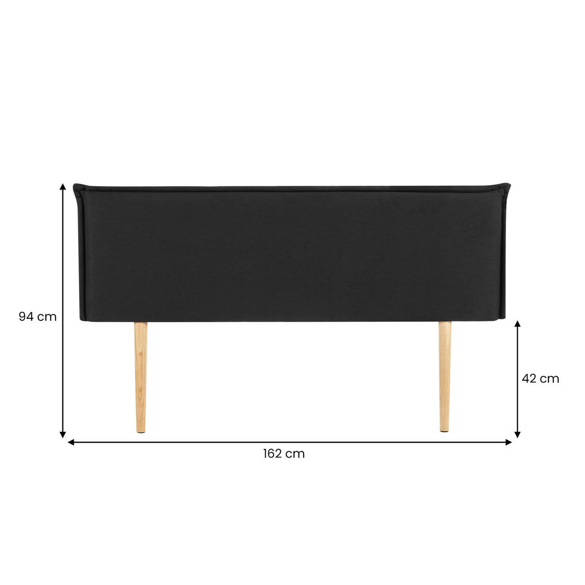 KOPFTEIL VINCEL 160x190 cm schwarz - Schwarz, Textil (162/94/7cm) - IDIMEX