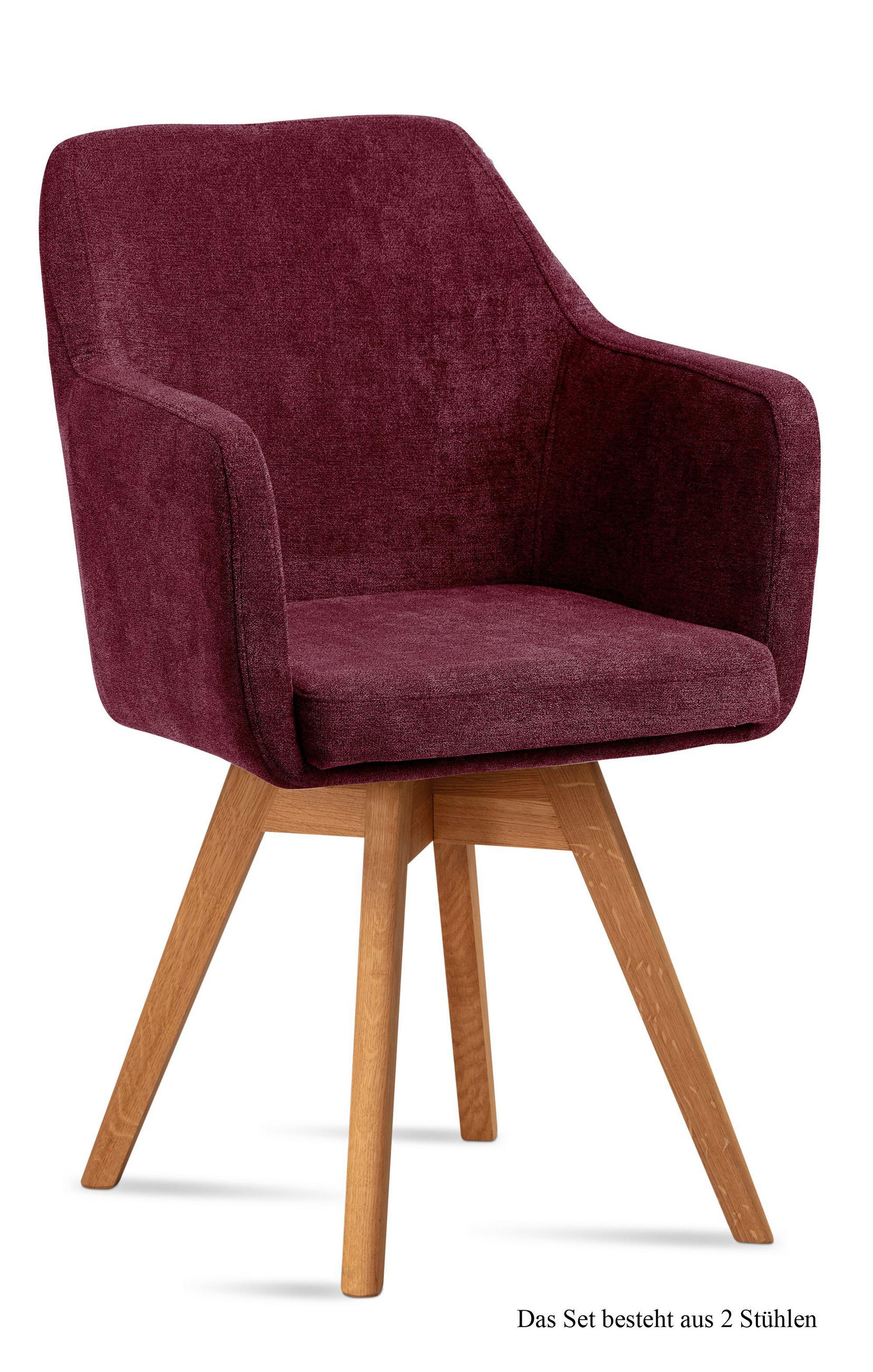 ARMLEHNSTUHL drehbar (2er-Set) Dorry 57x87x60 Eiche geölt/Marsala - Eichefarben/Brombeere, Kunststoff (60/87/57cm) - 58aufmkessel