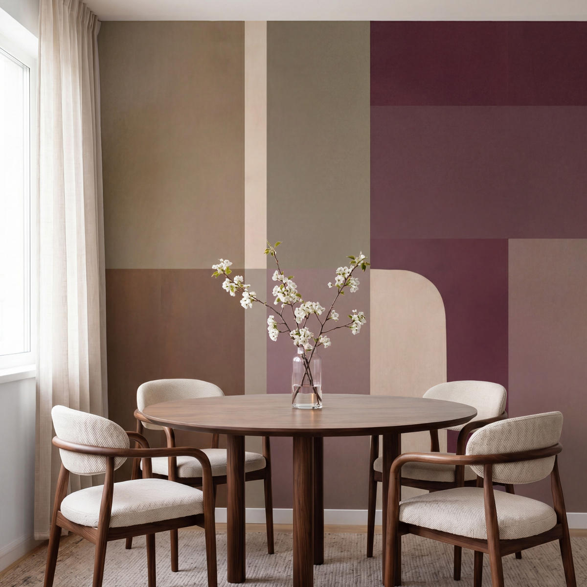 TAPETE - Unis - Abstrakt - Bordeaux - Linien - 200x200 cm - Multicolor, Papier (200/200cm) - OnlyWow