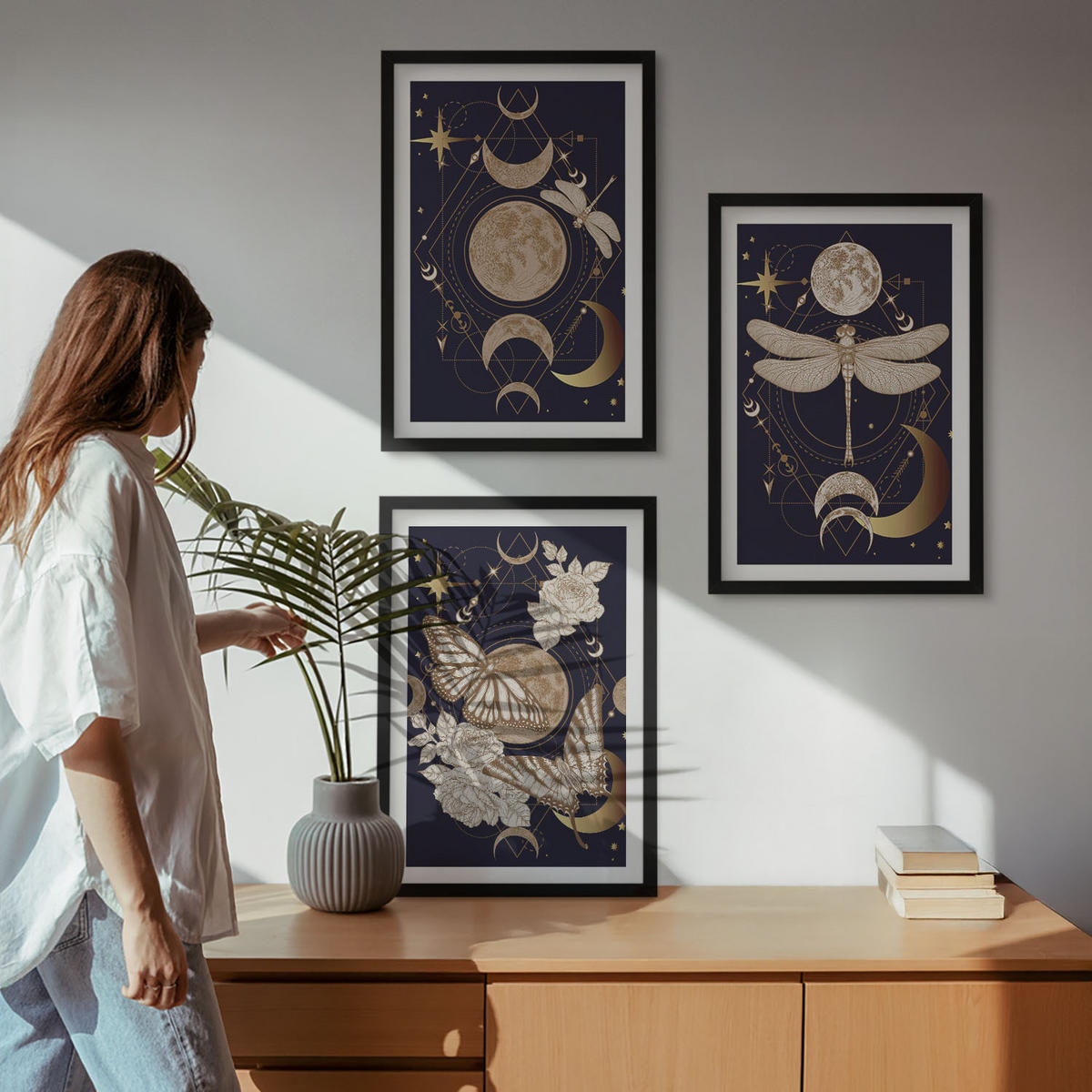 WANDBILDER 3er-Set - 40x60 cm Schwarzer Rahmen - Naturmotive Mondblumen - Schwarz, Kunststoff (40/60cm) - ArtPrintCave
