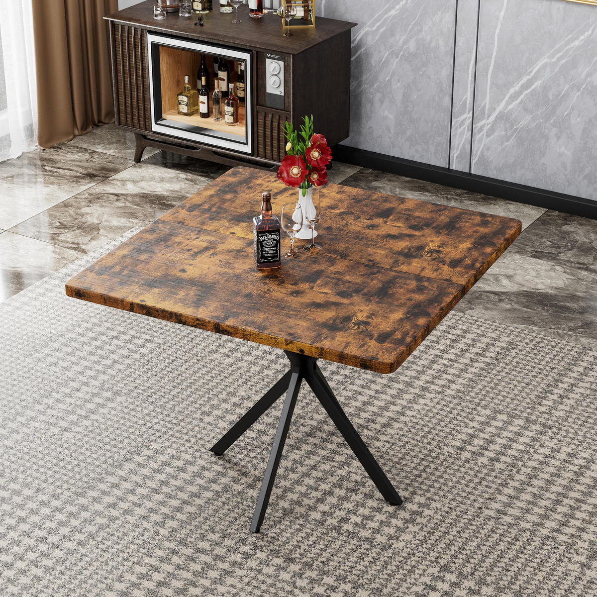 ESSTISCH Brauner mit Metallbeinen - Braun, Holz (98/98/76cm) - Oxeza