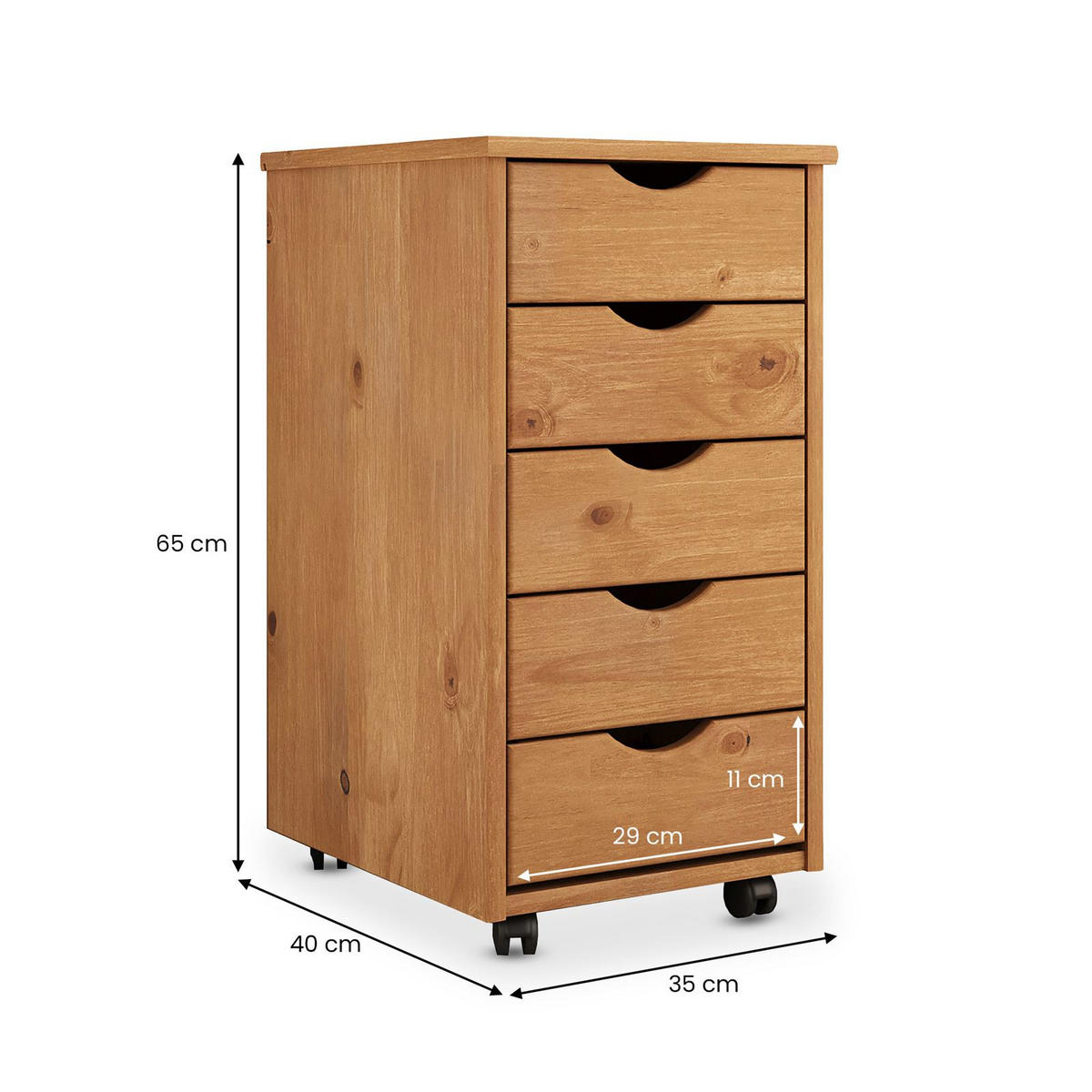 ROLLCONTAINER LAGOS Eiche - Eichefarben, Holz (35/65/40cm) - IDIMEX