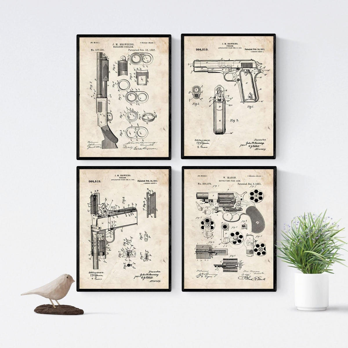 POSTER Set mit 4 Vintage Waffen Patent Größe A4 Rahmenlos - Klar, Papier (21/1/29.7cm) - Nacnic