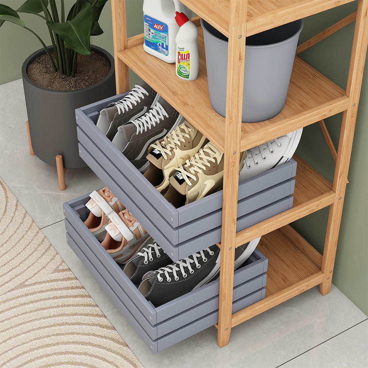 BÜCHERREGAL Novaro Bambus 48.3 x 144 cm mit 5 Fächern - Grün, Holzwerkstoff (48.3/114/35.5cm) - Vicco