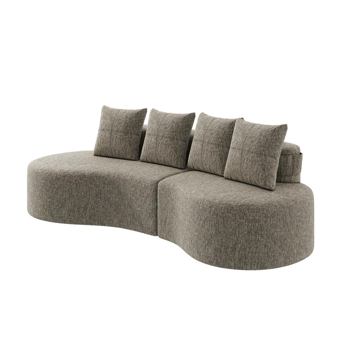 SOFA Leinen Khaki mit Becherhalter, Seitentaschen und mit Kissen - Hellbraun, Textil (240/63/109cm) - WISHDOR