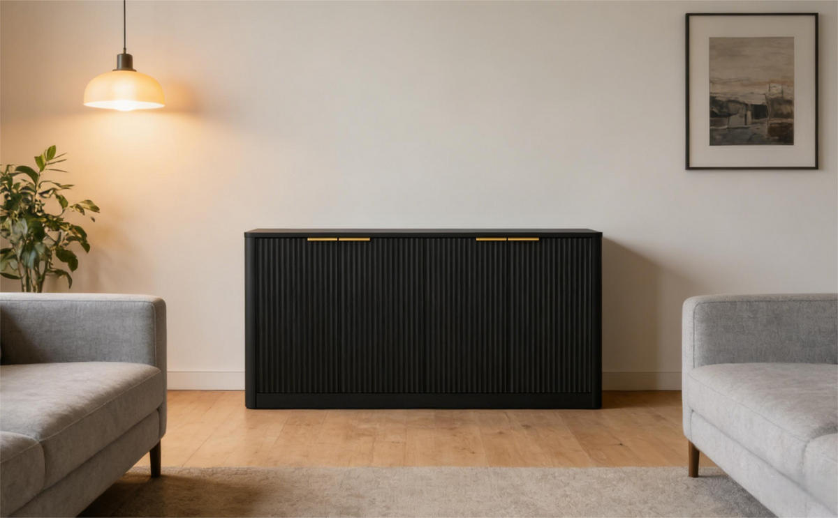 SIDEBOARD 150/40/70,5 cm schwarz aus MDF mit 4 Türen - Schwarz, Holzwerkstoff (150/70.5/40cm) - OKWISH