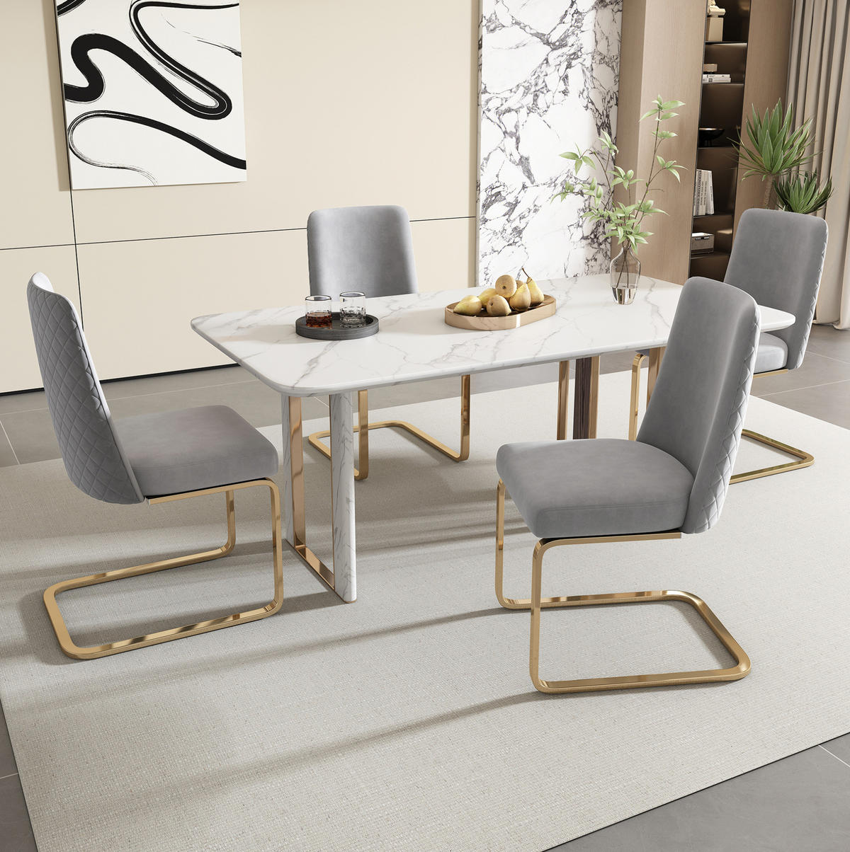 ESSZIMMERSTUHL 2er-Set Samt Grau mit Metallbeinen - Grau, Metall (45/88/52cm) - Meubliv