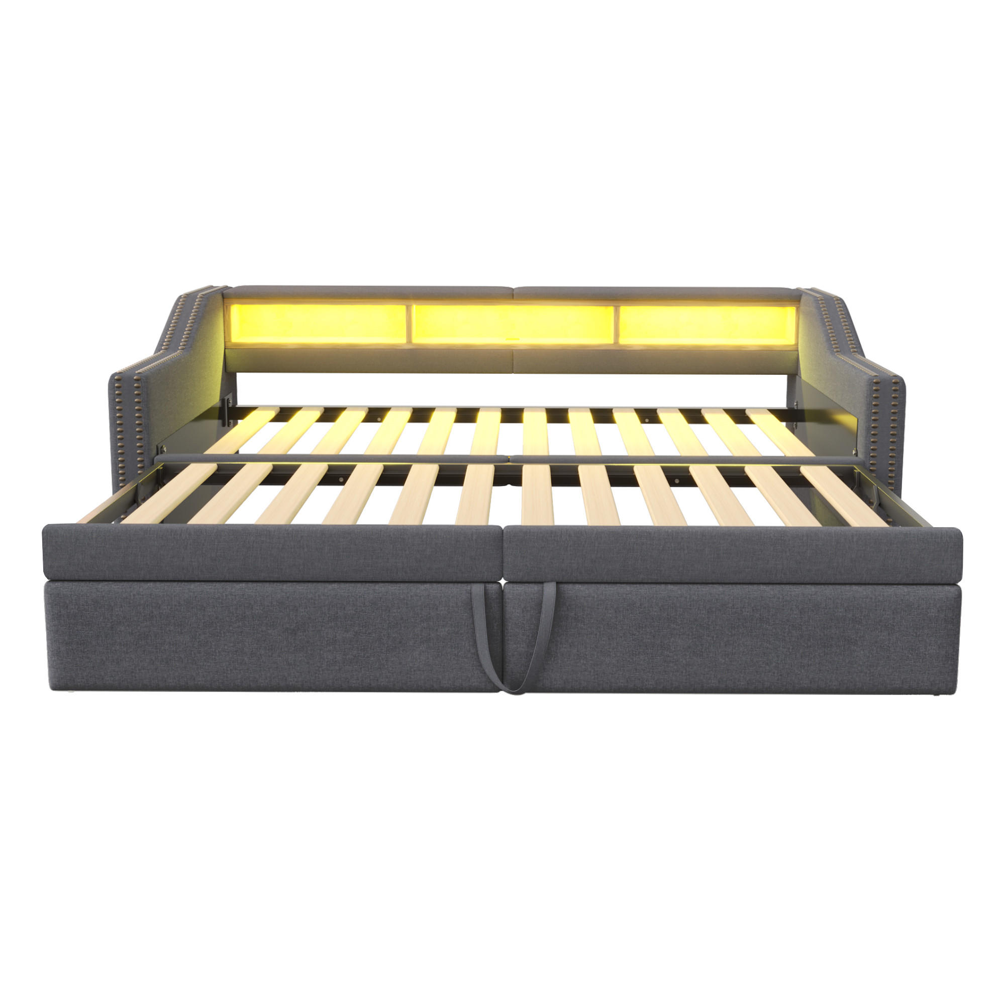 POLSTERBETT 90/180 x 200 cm, Ausziehbares, mit Lattenrost, Dunkelgrau - Dunkelgrau, Textil (90/200cm) - KOMHTOM