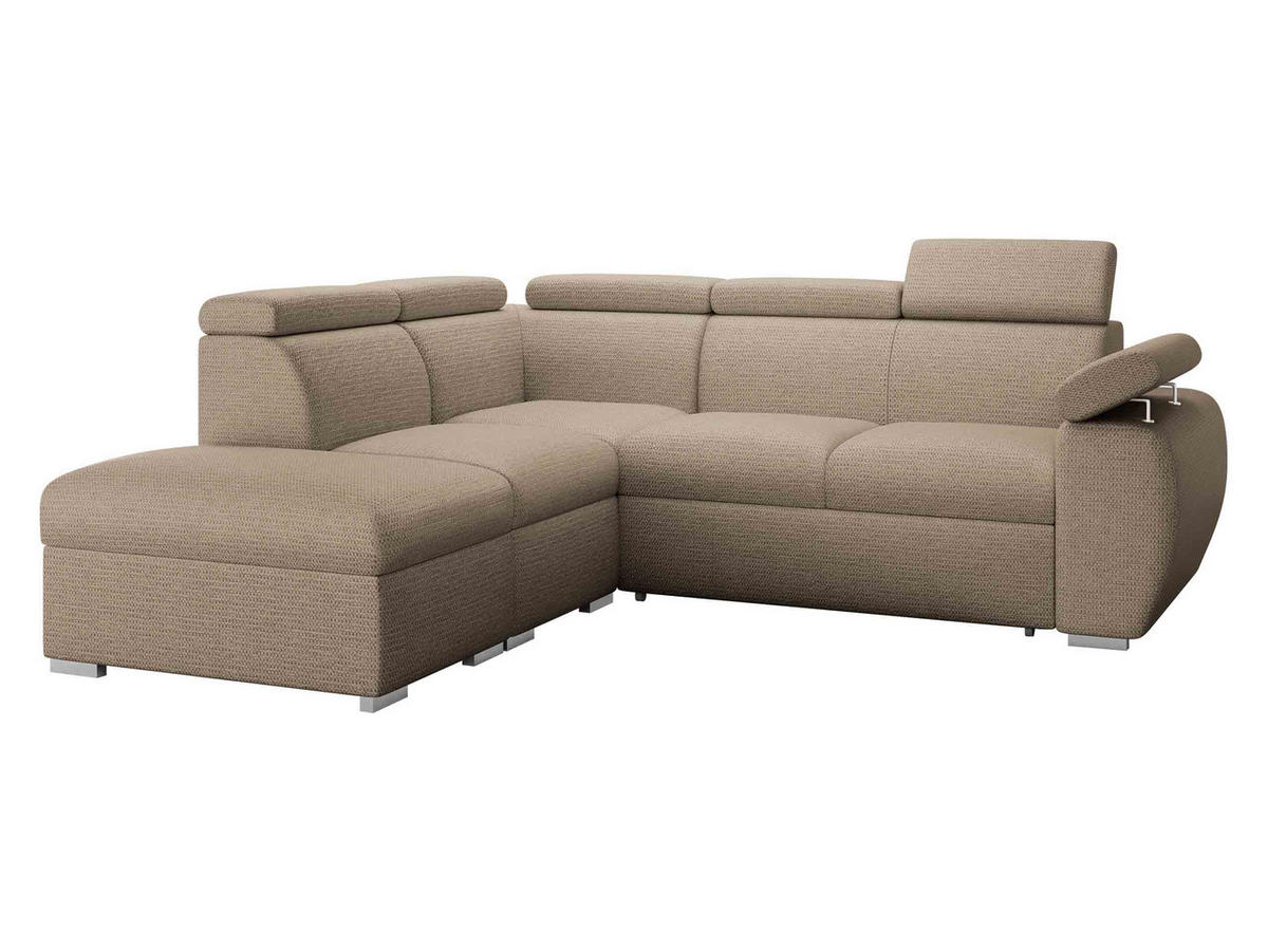 ECKSOFA Boston 2RR1P, Seite: Links PUFAP+R+1P(65)+2R - Hellbraun/Silberfarben, Holz/Textil (260/230cm) - MIRJAN24