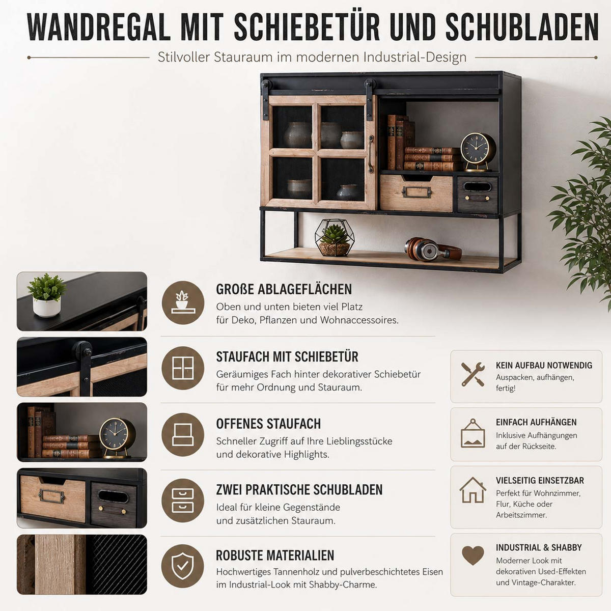 WANDREGAL Schwarz - Schwarz, Holz (67/52/22cm) - MCW