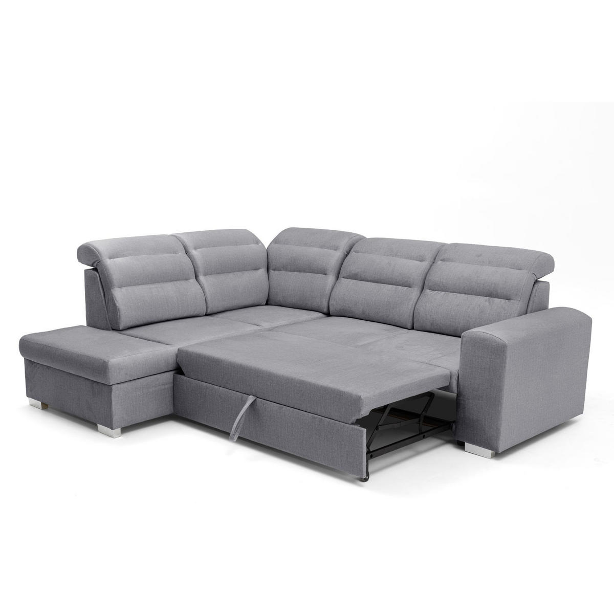 ECKSOFA CLOUD L Links mit Schlaffunktion 120x190 Velours Grau - Chromfarben/Grau, Holz/Kunststoff (202/260cm) - Muffo