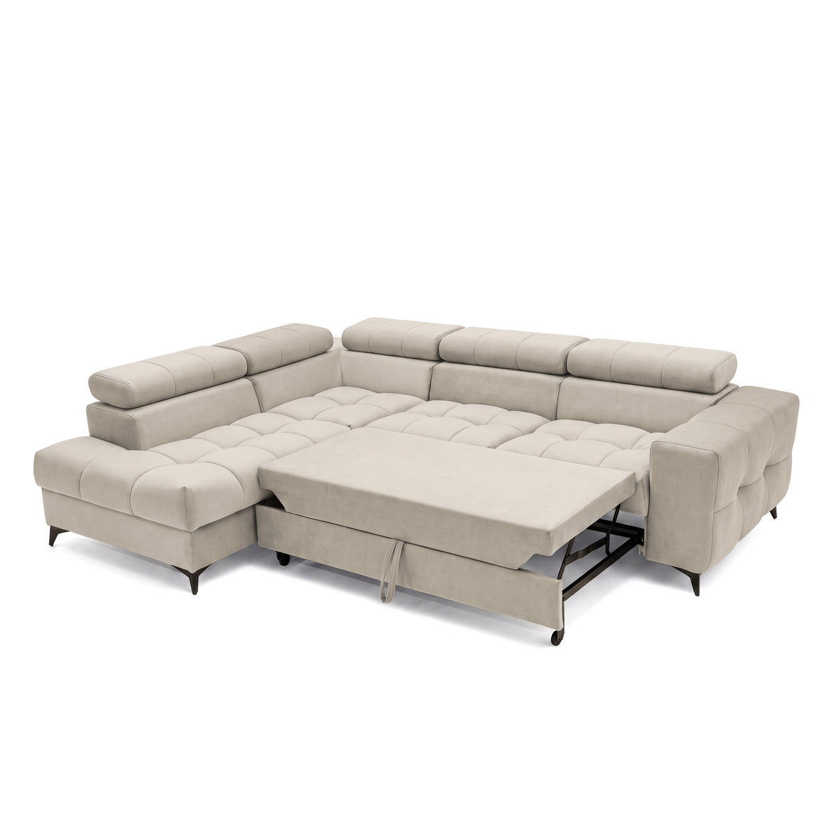 ECKSOFA PUDDING L Links mit Schlaffunktion 125x195 Velours Creme - Creme/Schwarz, Holz/Textil (203/275cm) - Muffo