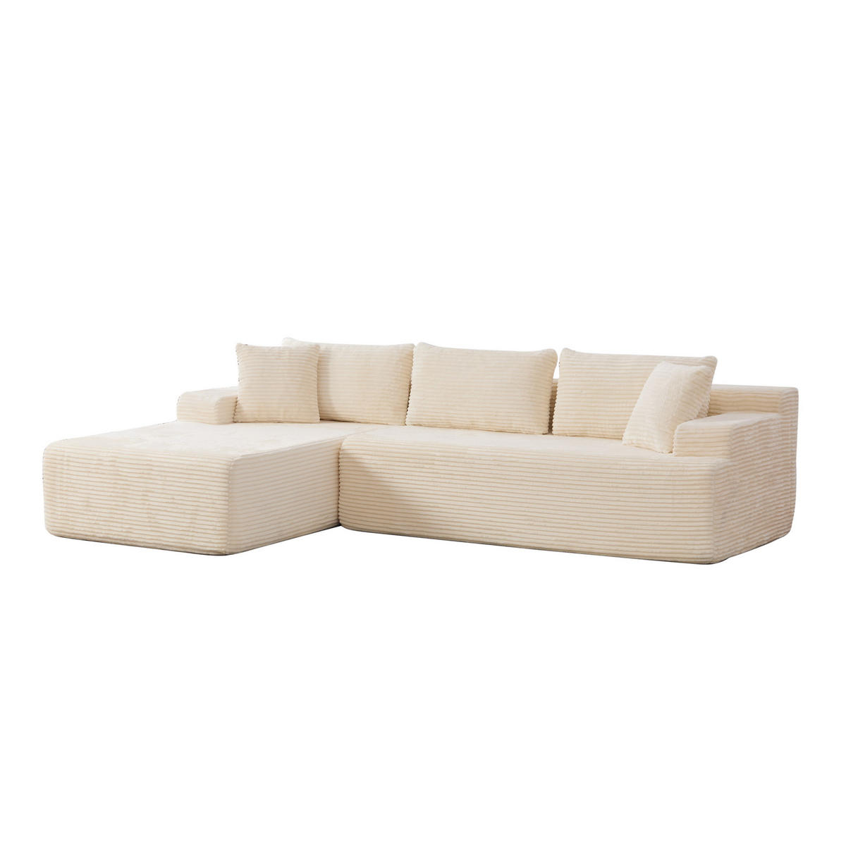 ECKSOFA 272/174/74.5 cm Elfenbein mit 30D hochelastischem Schaumstoff und rutschfestem Boden - Ecru, Textil (174/74.5/272cm) - Oxeza