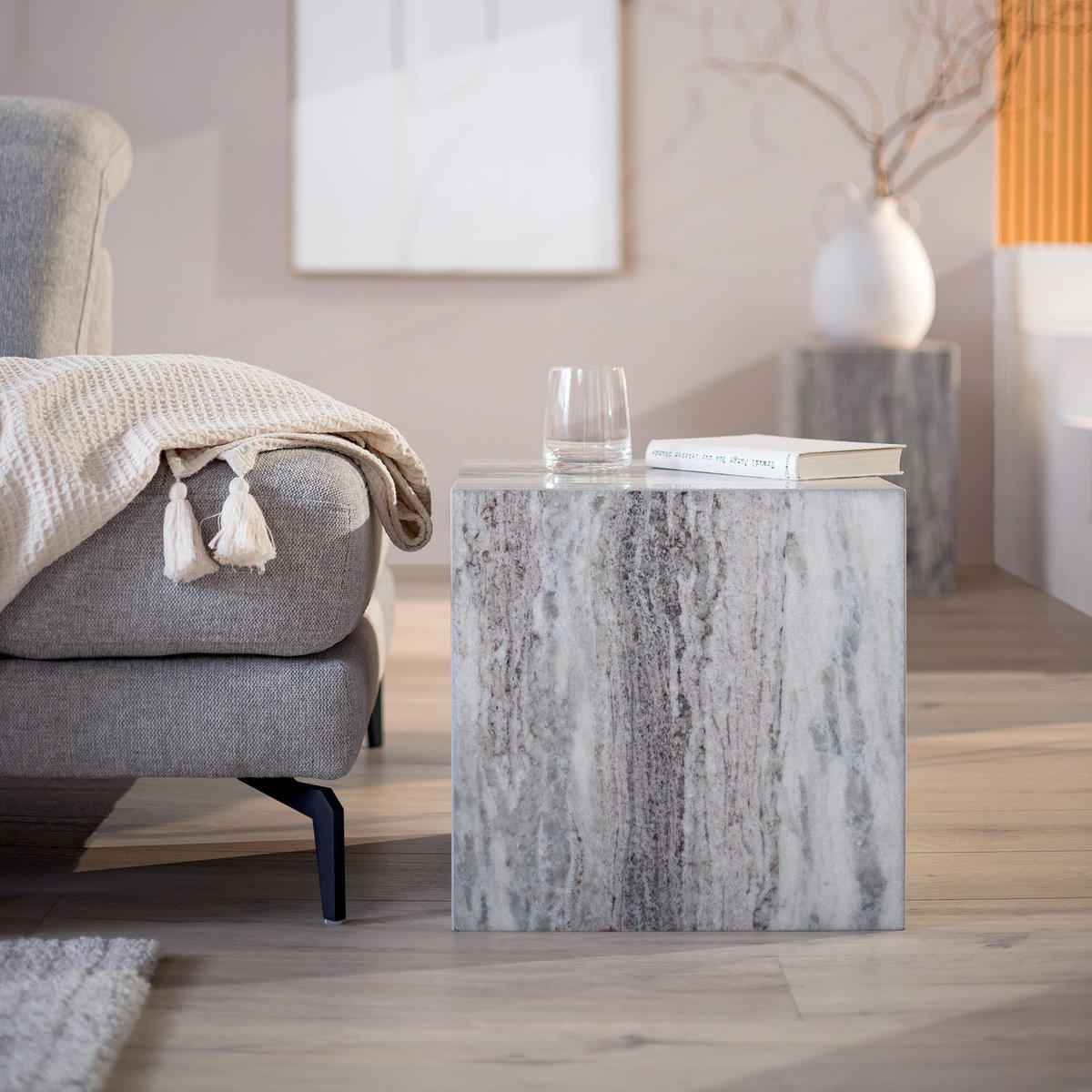BEISTELLTISCH - Marmor - Hellgrau, Stein (40/40/40cm) - home24