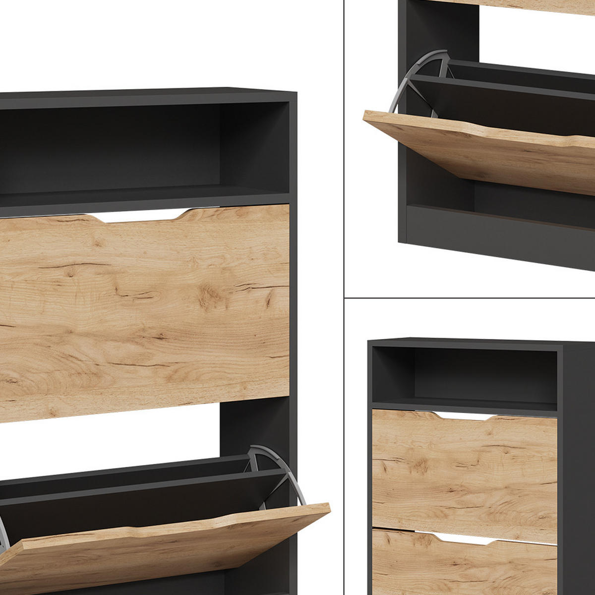 SCHUHKIPPER Luca Anthrazit/Goldkraft Eiche 22 x 89.5 cm mit 2 Fächern - Honigeiche/Anthrazit, Holzwerkstoff (59/89.5/22cm) - Vicco