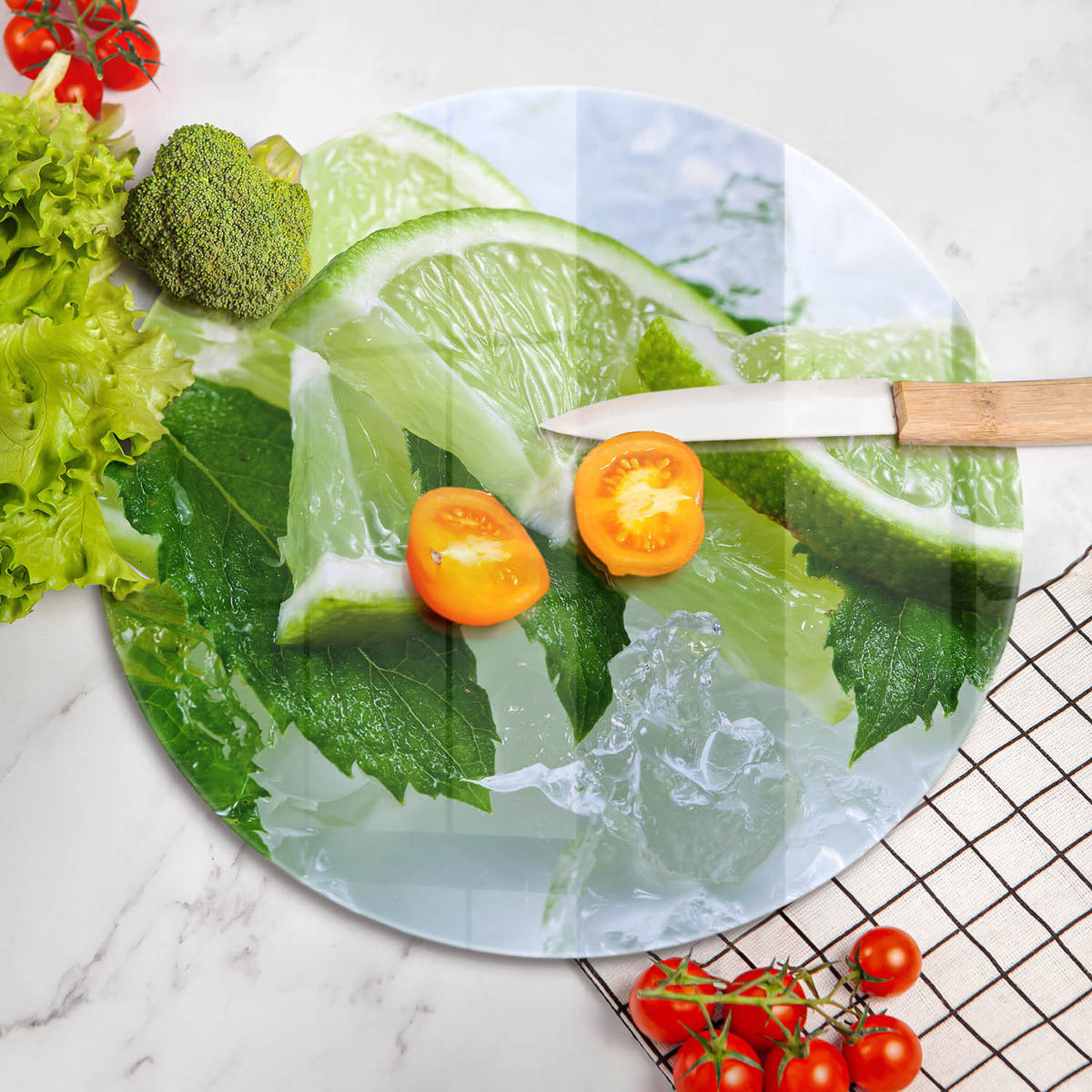 GLASPLATTE Ø 40 cm Limette Minze und Eis - Olivgrün, Glas (40/40cm) - Wallfluent