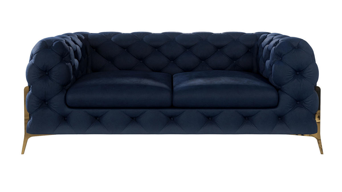 SITZGARNITUR 3+2+1 Chesterfield Lexi Marineblau Samt - Goldfarben/Dunkelblau, Holz/Textil (243/75/100cm) - S-Style Möbel