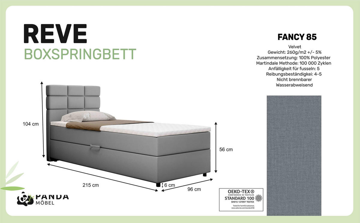 BOXBETT Reve 90 x 200 cm mit Bettkasten und Lattenrost ohne matratze - hellgrau - Hellgrau, Holz (90/200cm) - Panda Möbel