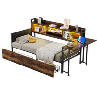 BETT 90/200 cm mit Schreibtisch, LED-Beleuchtung und Stauraum in Holzfarben - Naturfarben, Metall (90/200cm) - Flora Grace