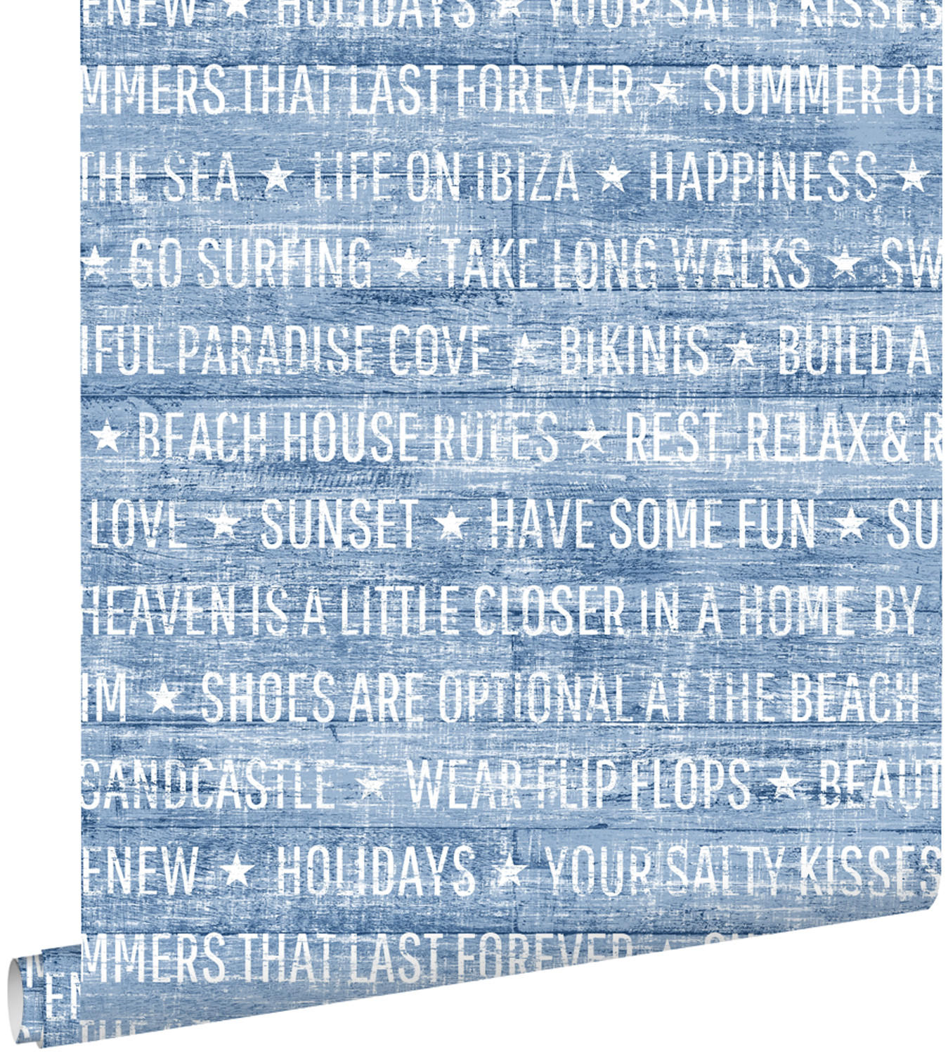 TAPETE sommerliche Texte 53 cm x 10.05 m - Blau, Papier (53/1000cm) - ESTAhome