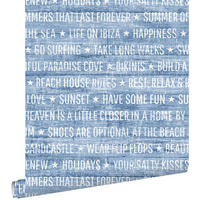 TAPETE sommerliche Texte 53 cm x 10.05 m - Blau, Papier (53/1000cm) - ESTAhome