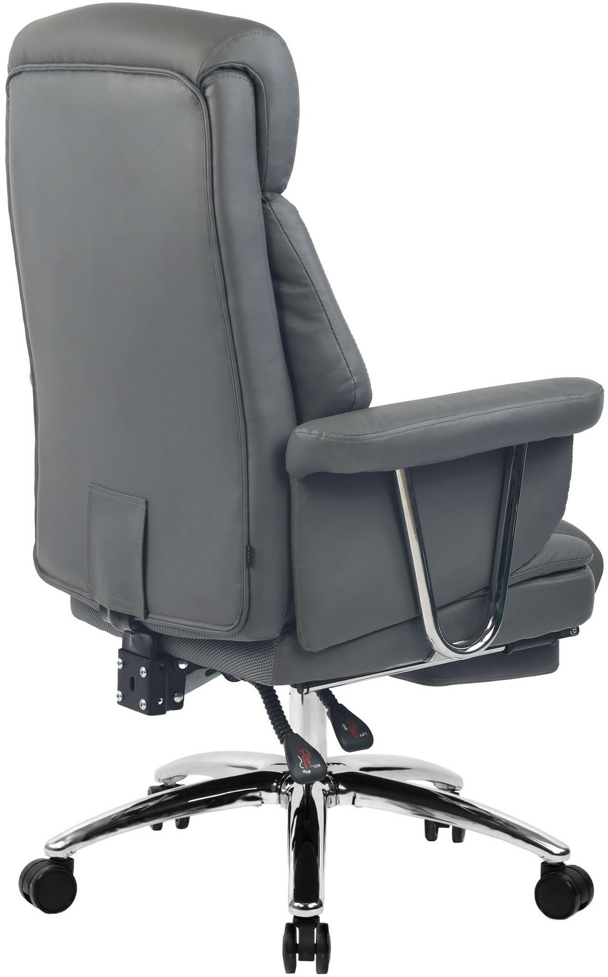 CHEFSESSEL Echtleder Grau - Chromfarben/Grau, Leder/Metall (78/114/66cm) - CLP