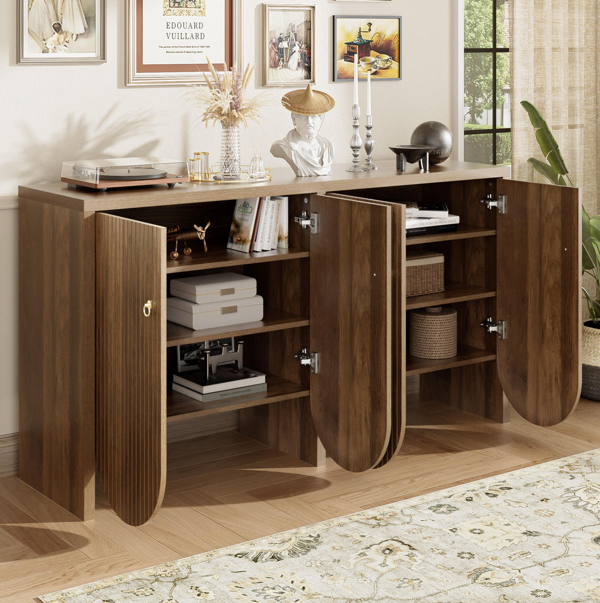 SIDEBOARD 147/40/80 cm, 4 Türen, verstellbare Einlegeböden, Walnussoptik, Walnuss - Walnussfarben, Holzwerkstoff (147/80/40cm) - Redom