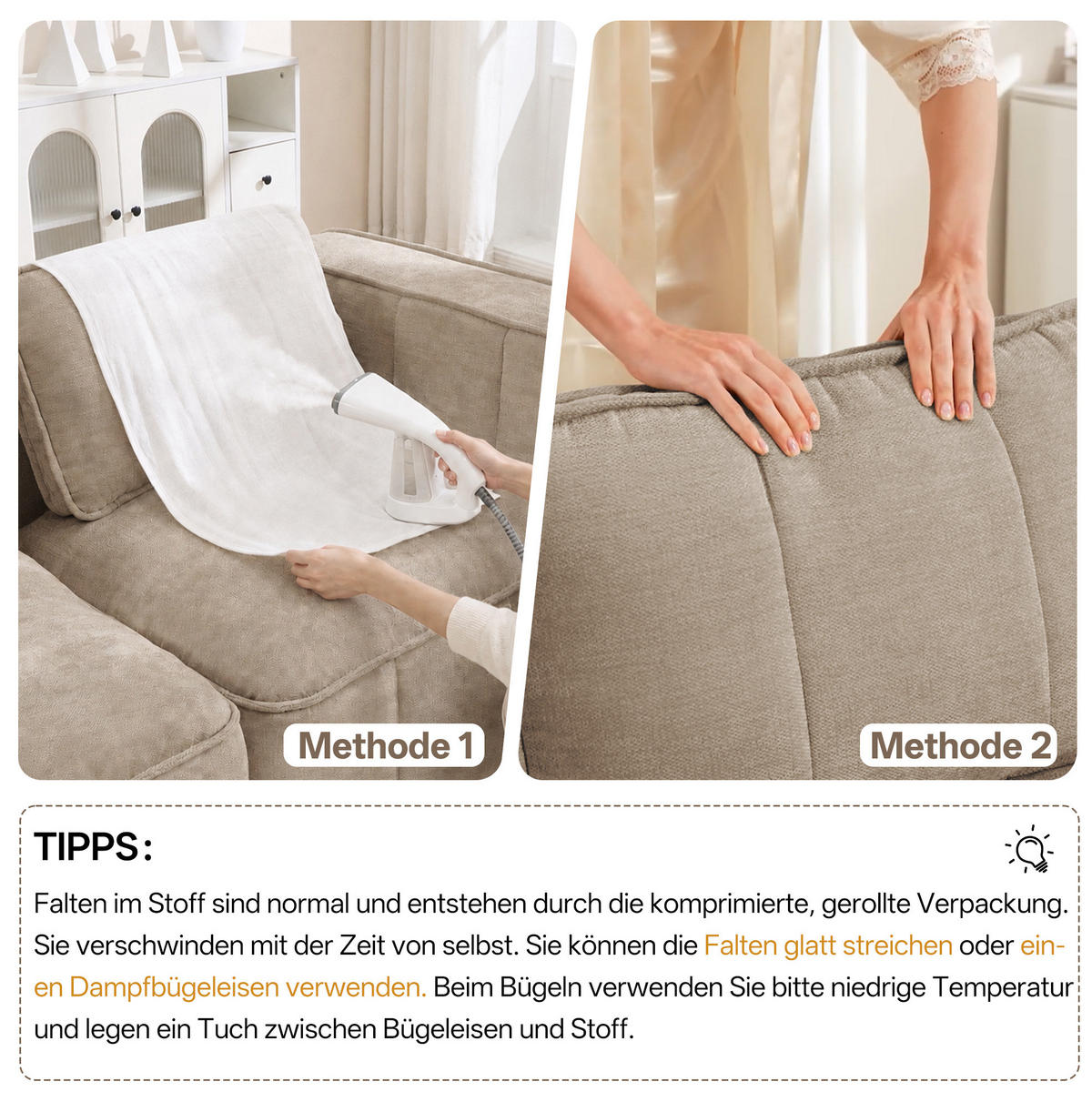 SOFA 271/93/67 cm in Sand aus Polyester mit modularer Flexibilität - Sandfarben, Kunststoff (93/67/271cm) - Flora Grace