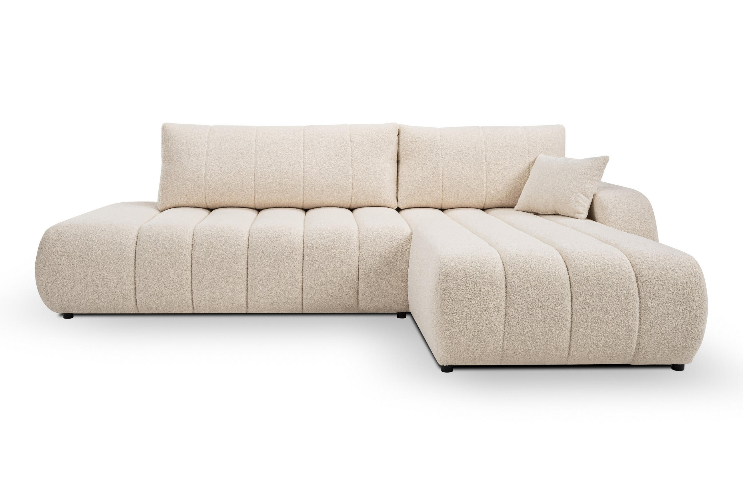 ECKSOFA GIOIA R-S Creme Boucle-Stoff mit Schlaffunktion - Creme, Holz (276/176cm) - MASSENO