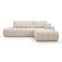 ECKSOFA GIOIA R-S Creme Boucle-Stoff mit Schlaffunktion - Creme, Holz (276/176cm) - MASSENO