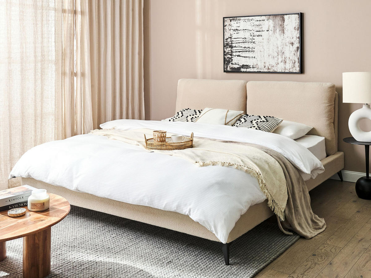 POLSTERBETT 180/200cm Helles Beige Melle - Beige, Textil (180/200cm) - Beliani
