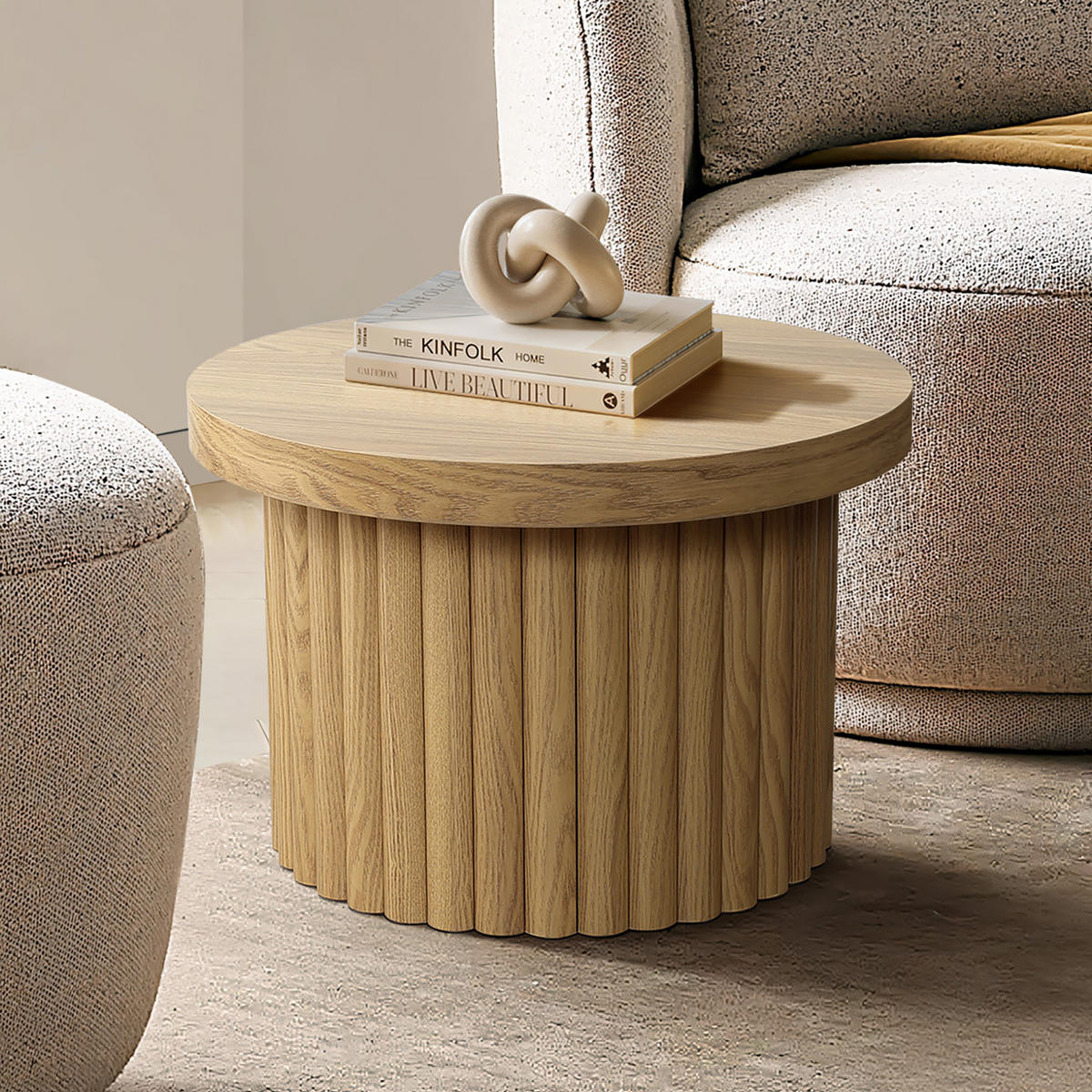 COUCHTISCH rund, Moderner Wohnzimmertisch in Holz | Ø60 x H40 cm - Eichefarben, Holz (60/60/40cm) - Hometopia