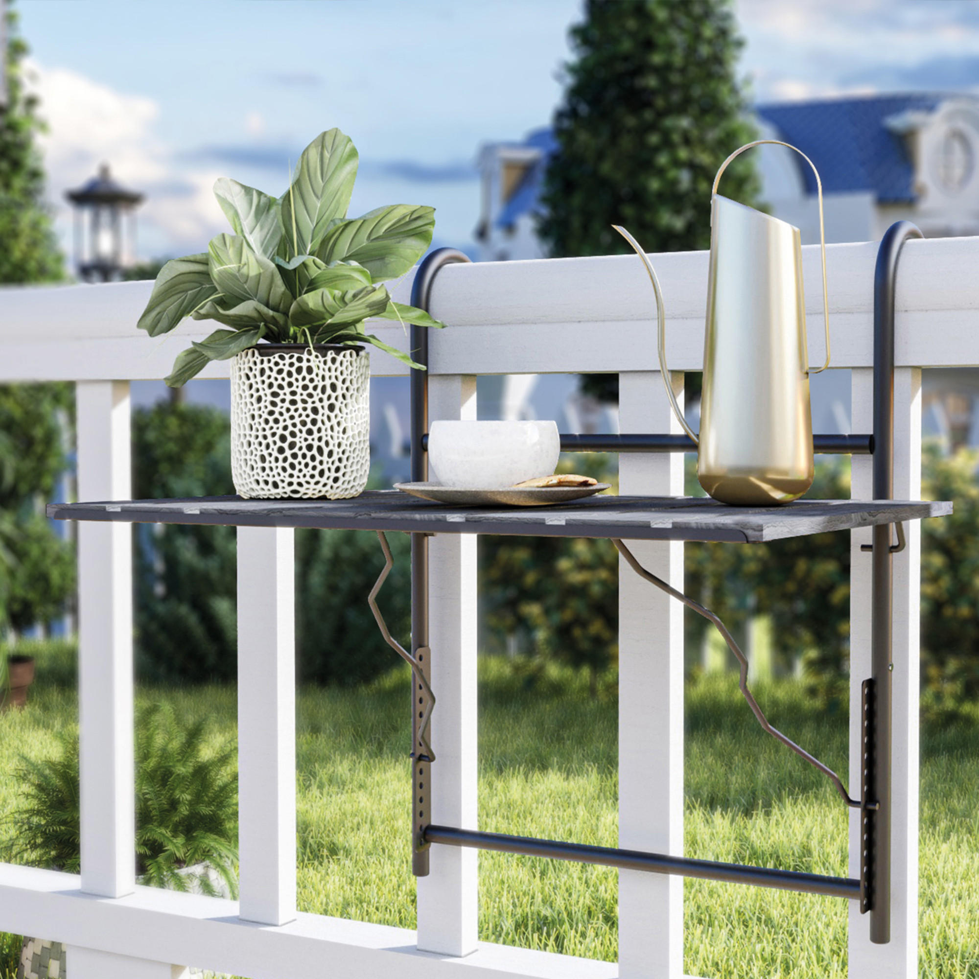 BALKONHÄNGETISCH Petäjävesi - Grau, Holz/Metall (40/60/58cm) - [en.casa]