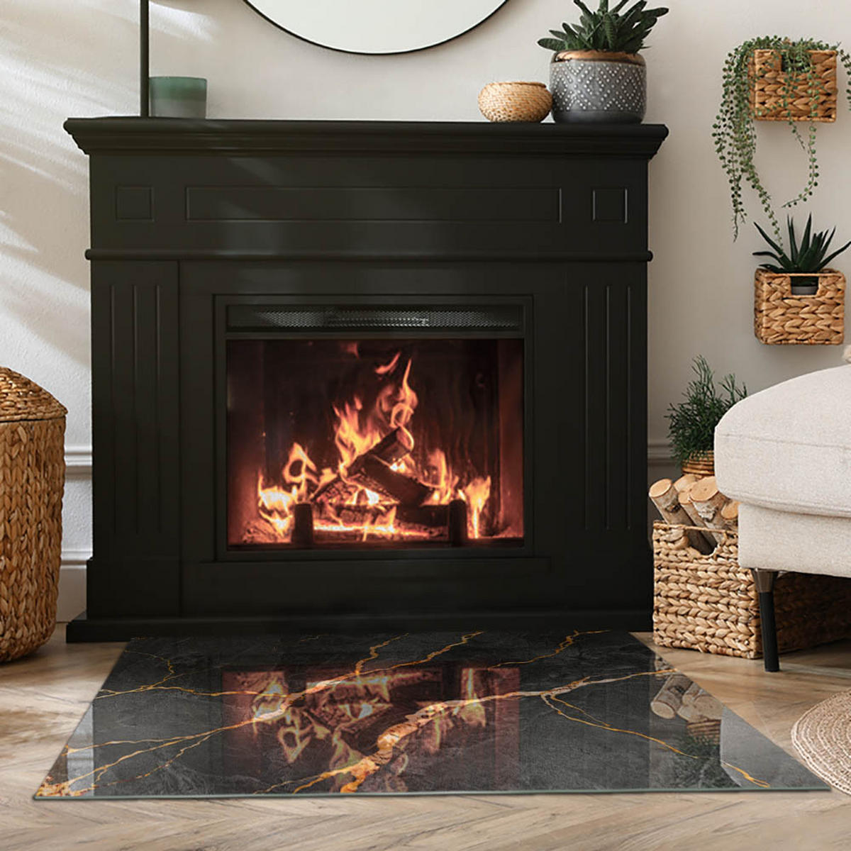 GLASPLATTE für Kamin 100x70 cm - Schwarz, Glas (100/70/0.4cm) - TULUP