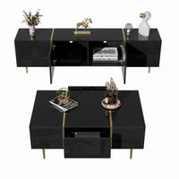 TV-SCHRANK Couchtisch Set schwarz - Schwarz, Holzwerkstoff (170/46/35cm)
