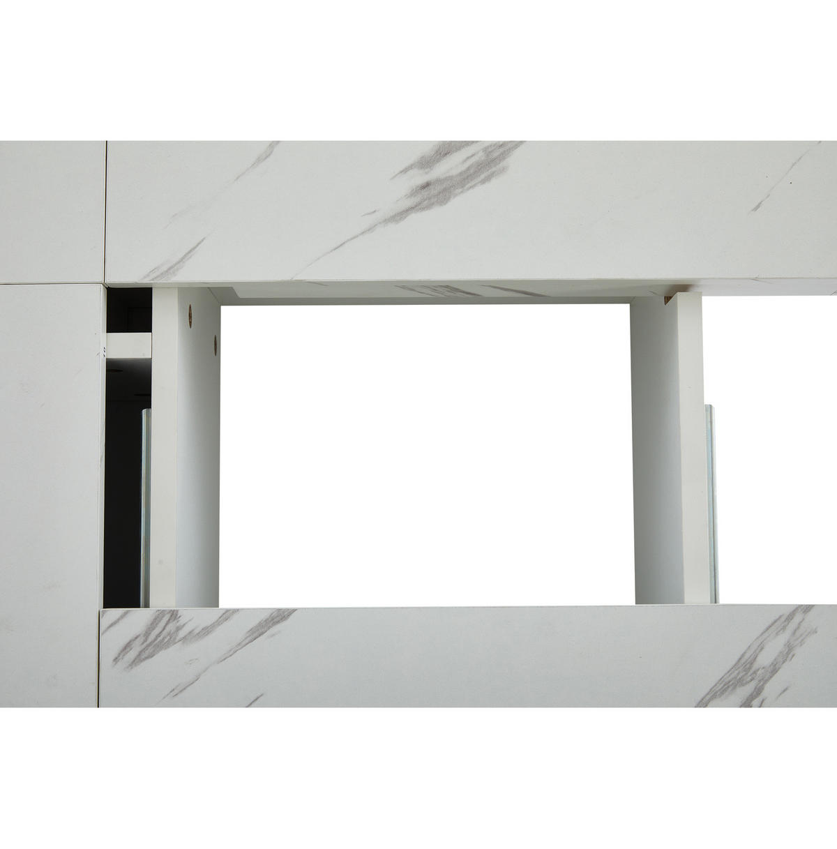 COUCHTISCH 90/90/25 cm mit 4 Schubladen, verschiebbarer Tischplatte und Marmor-Optik aus Spanplatte, Weiß - Weiß, Holzwerkstoff (90/90/25cm) - Redom