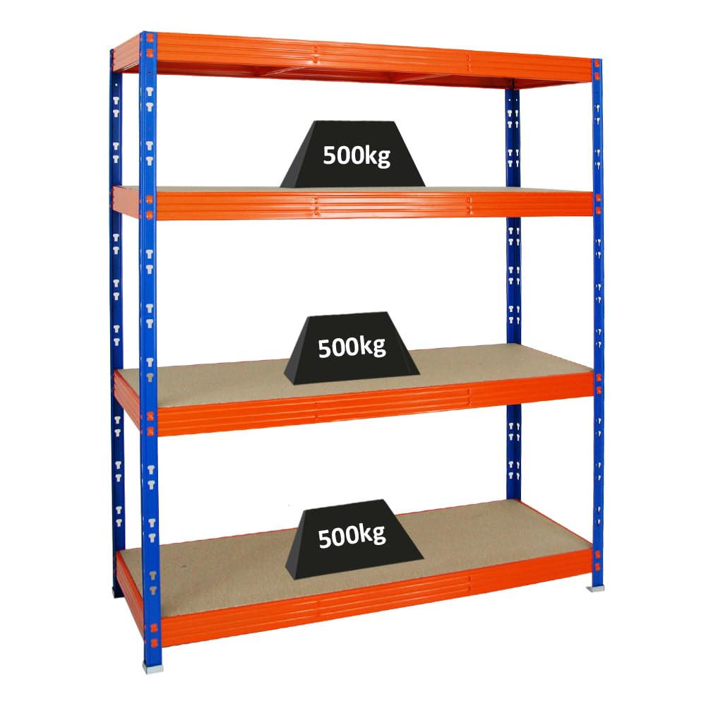 SCHWERLASTREGAL Rhino 180x160x60 cm 4 Spanplatten-Ebenen 8mm Fachlast 500 kg Blau/Orange - Blau/Orange, Metall (160/180/60cm) - PROREGAL