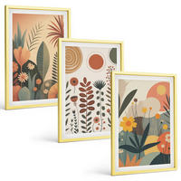 BILDER SET 3er Set - 40x60 cm Goldrahmen - Boho-Pflanzenmuster Natur - Goldfarben, Kunststoff (40/60cm) - TULUP