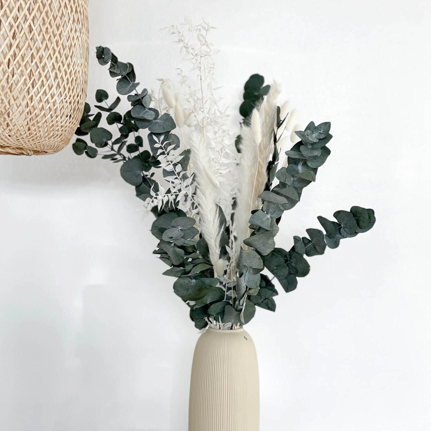 TROCKENBLUMENSTRAUSS Pampasgras Eukalyptus Mix - weiß / 60 cm - Weiß, Naturmaterialien (60cm) - Lykke & You