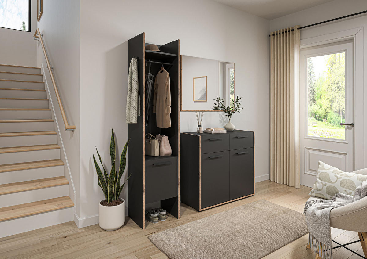 GARDEROBENSCHRANK BUENO (B/H/T: ca. 42/189/37 cm) in Basalt grau/Basalt grau - Grau, Holzwerkstoff (42/189/37cm)