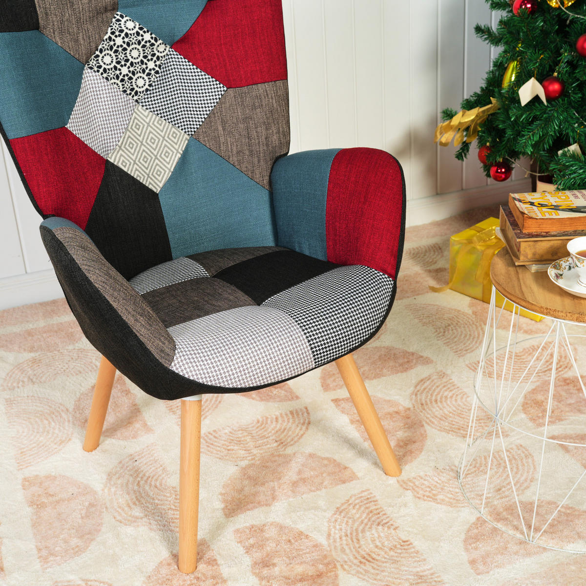 OHRENSESSEL mit Stoffbezug Patchwork - Multicolor, Textil (48/106/50cm) - Meubles Cosy