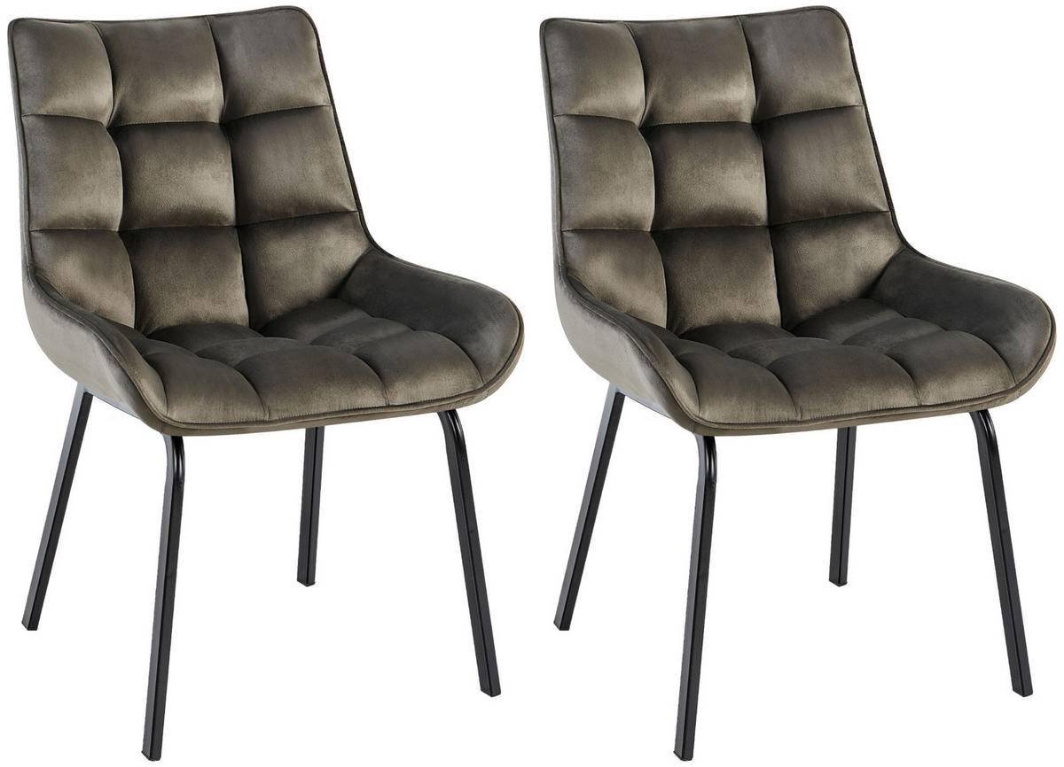 STUHL 2er Set Samt Anthrazit - Anthrazit/Schwarz, Textil/Metall (58/84/57cm) - CLP
