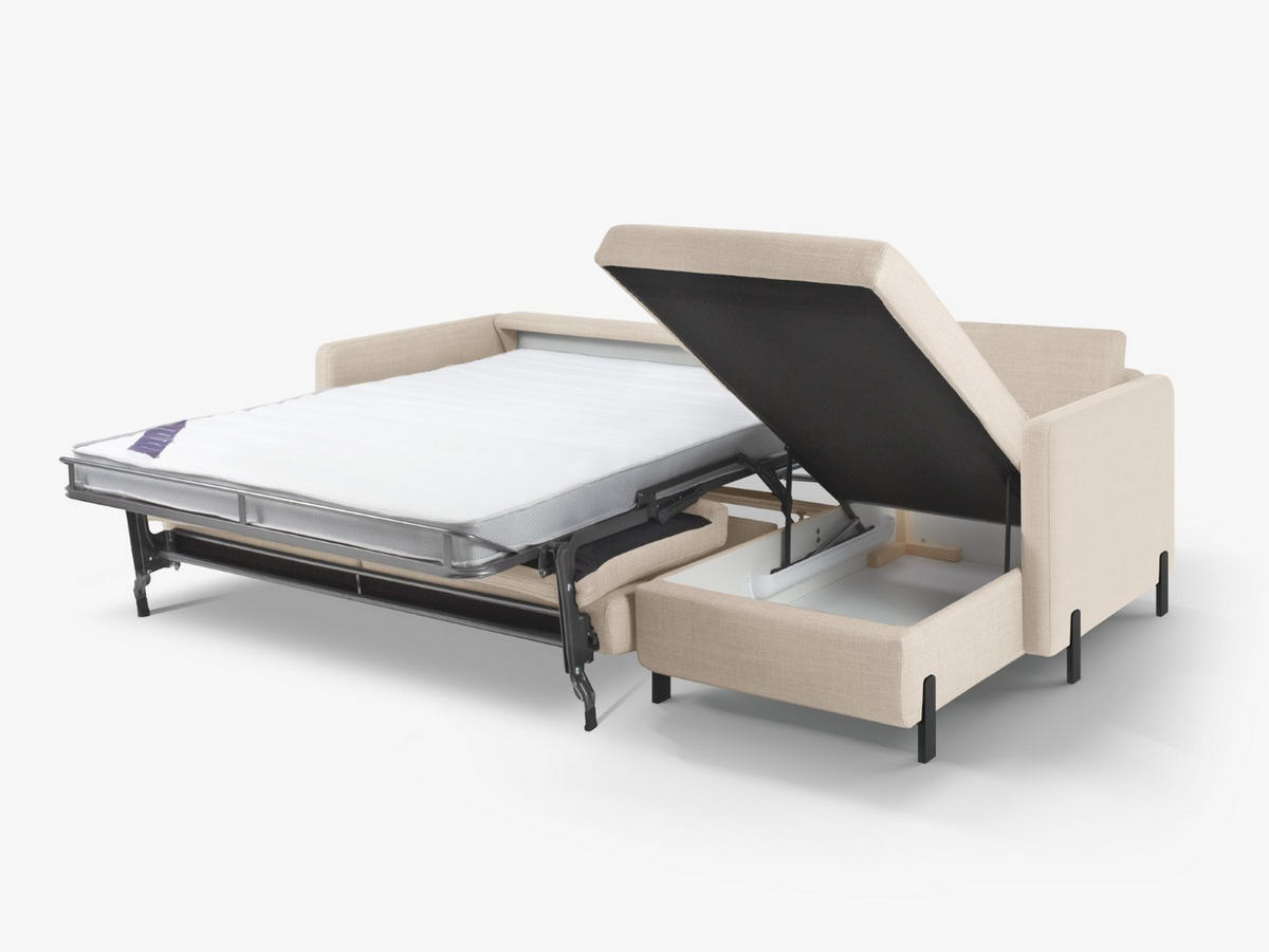 ECKSOFA ausklappbar rechts mit Container Gloria aus strukturiertem Stoff beige 4 Sitzplätze - Beige, Textil (170/260cm) - Micadoni