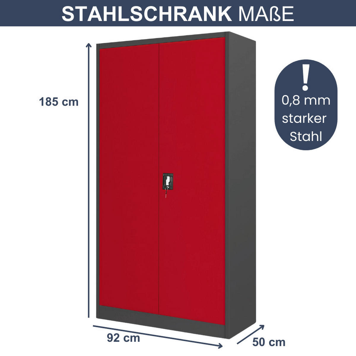 WERKZEUGSCHRANK mit Lochwand BRUNO 185x92x50cm Anthrazit-Rot - Rot, Metall (92/185/50cm) - Jan Nowak