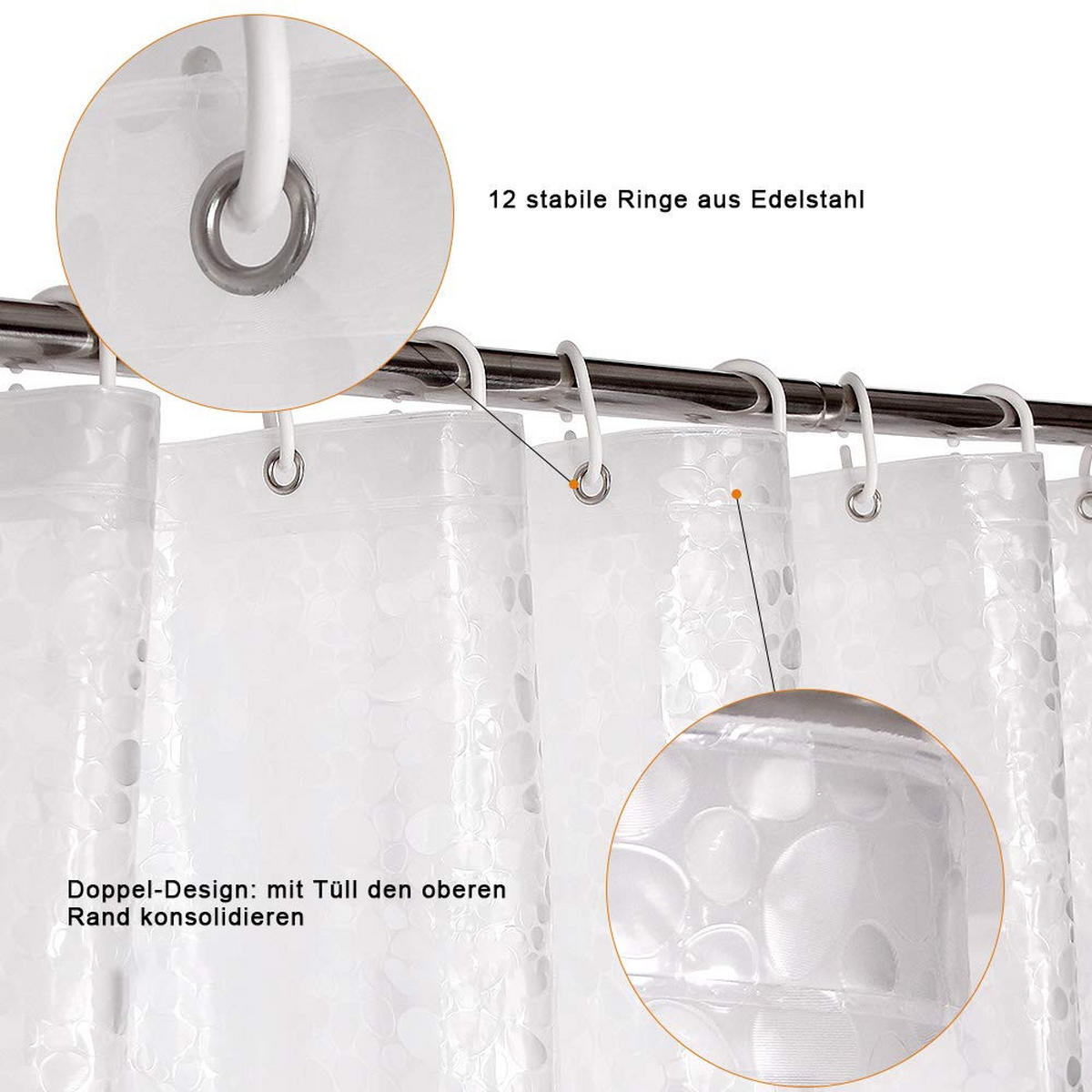 DUSCHVORHANG transluzent modern Stein weich Badezimmer schimmelresistent wasserdicht - Transparent, Kunststoff (180/200cm) - MCBOSON