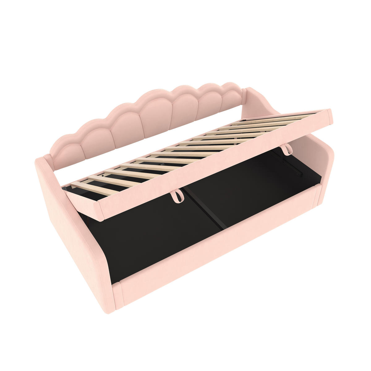 TAGESBETT 90/200 cm rosa mit Stauraum und bunten LED-Leisten - Rosa, Textil (90/200cm) - OKWISH