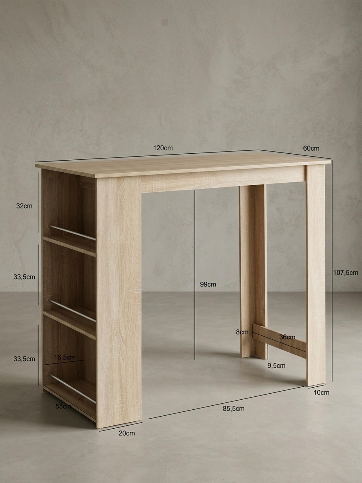 KÜCHENTRESEN GANDER Edelstahl 3 Fächer Ablage, Beige 120x60x107 cm - Beige, Holz/Metall (60/120/107cm) - KADIMA DESIGN